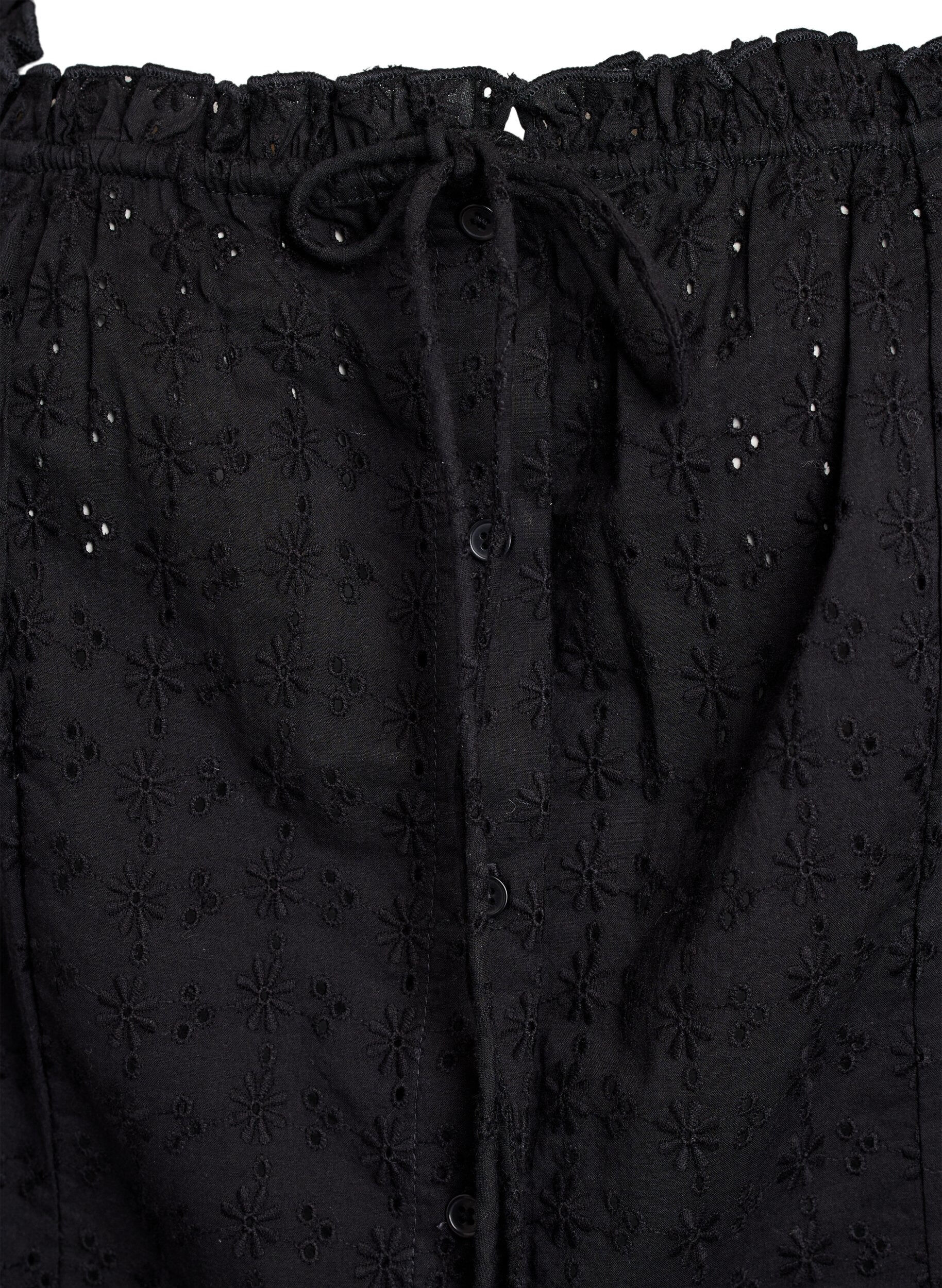 ZizziChemisier sans manches avec broderie anglaise et volants, Noir, Packshot image number 2