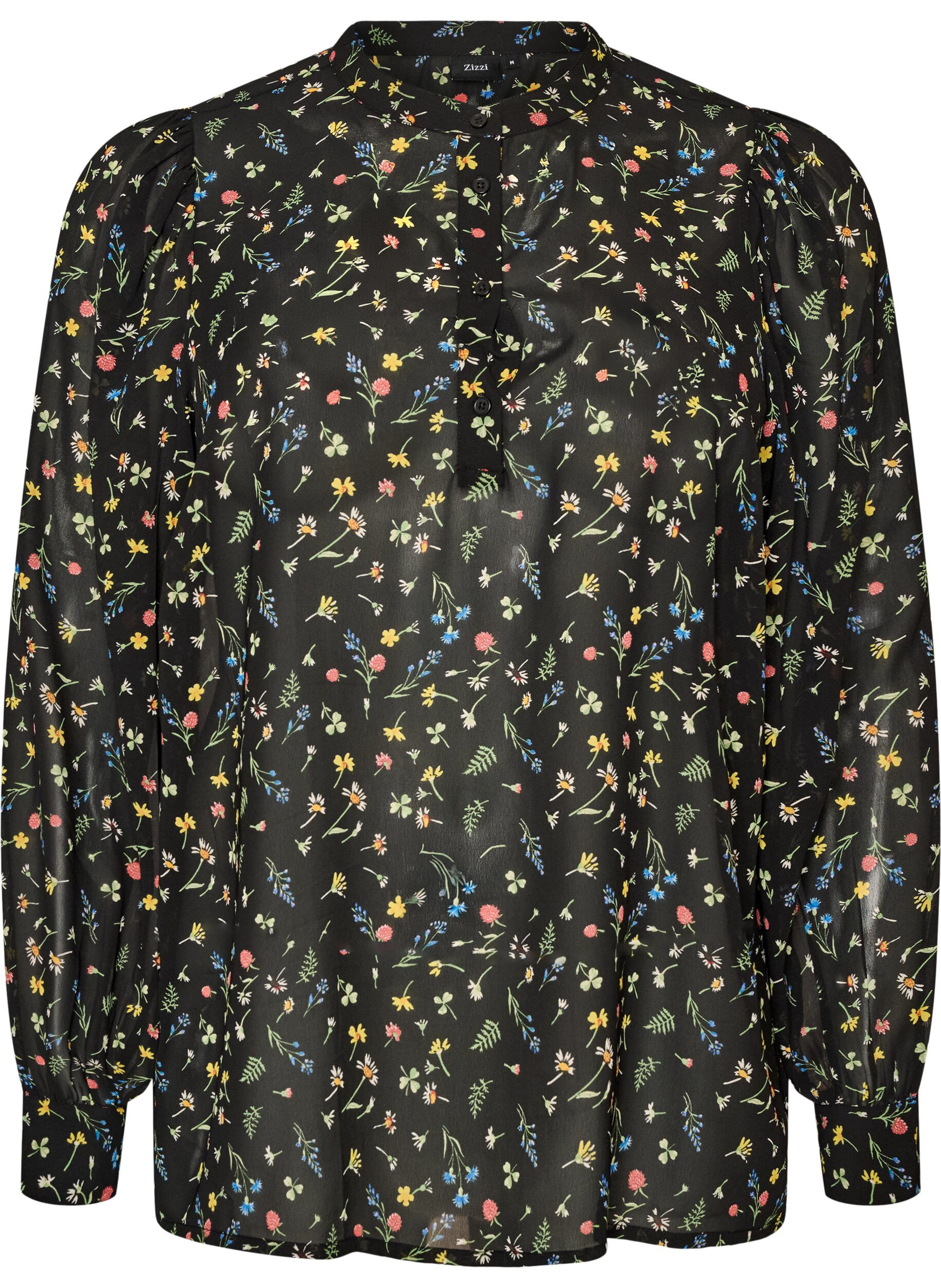 ZizziBlouse avec imprim&eacute; int&eacute;gral et patte de boutonnage courte, Noir, Packshot image number 0