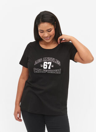 T-shirt en coton avec impression sur le devant, Black LOS ANGELES, Model image number 0