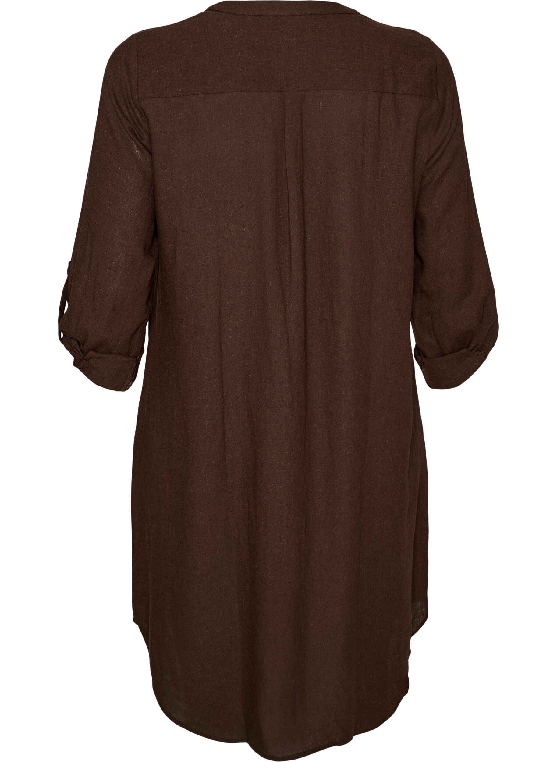 ZizziChemise longue en lin et viscose, Marron, Packshot image number 1