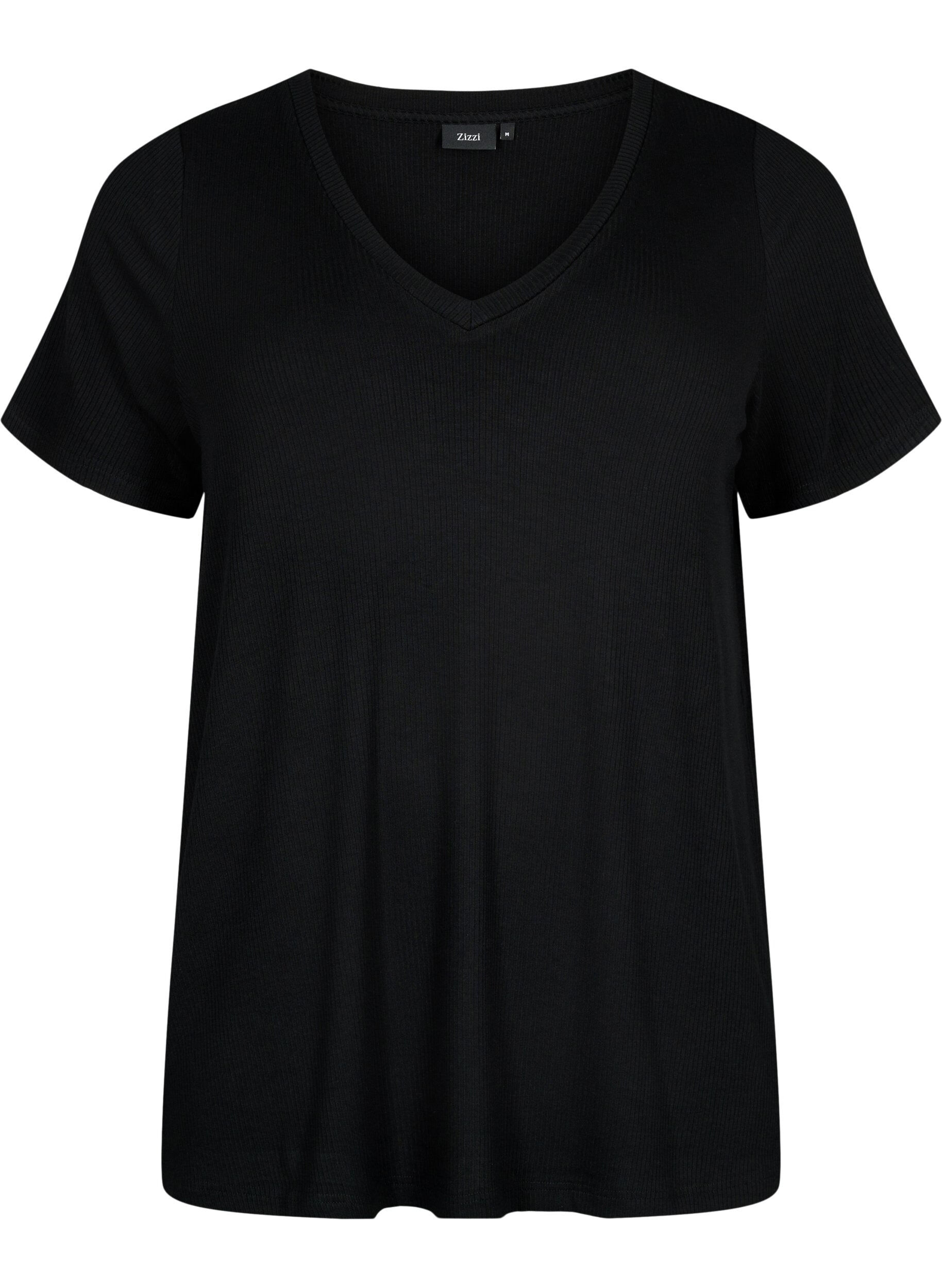 Zizzi T-shirt en viscose c&ocirc;tel&eacute; avec col en V, Black, Packshot image number 0