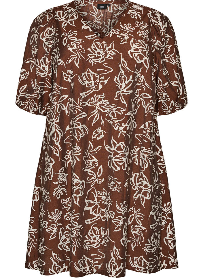 Robe courte coupe &eacute;vas&eacute;e avec col en V, Marron, Packshot image number 0