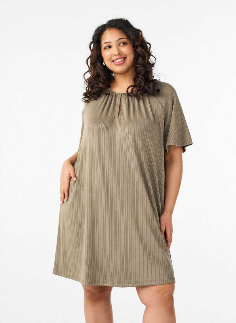 Tunique en jersey &agrave; rayures textur&eacute;es, Marron, Model image number 0