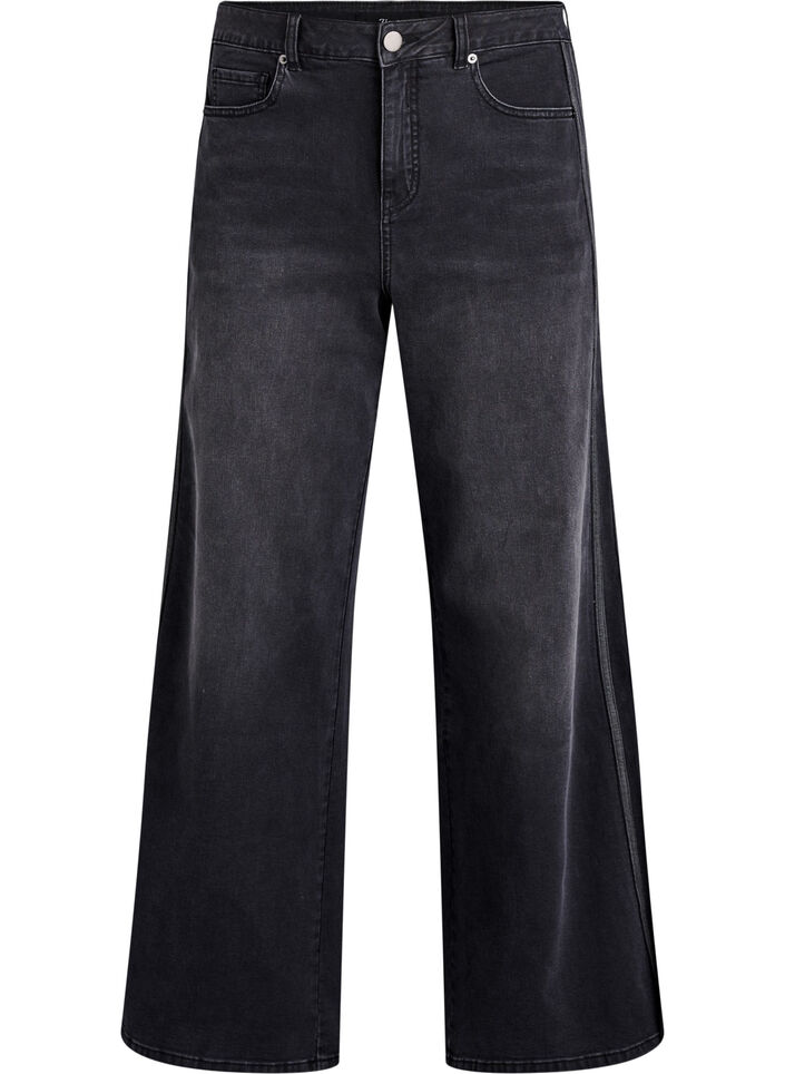 Jean coupe ample avec d&eacute;tails verticaux en denim, Gris anthracite, Packshot image number 0