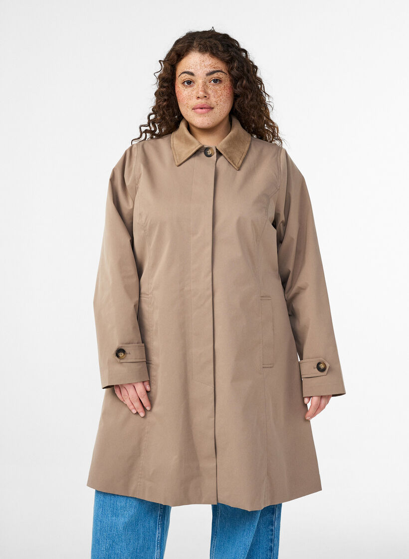 Veste de printemps avec col en su&eacute;dine et fermeture &agrave; boutons cach&eacute;s, Beige, Model image number 2