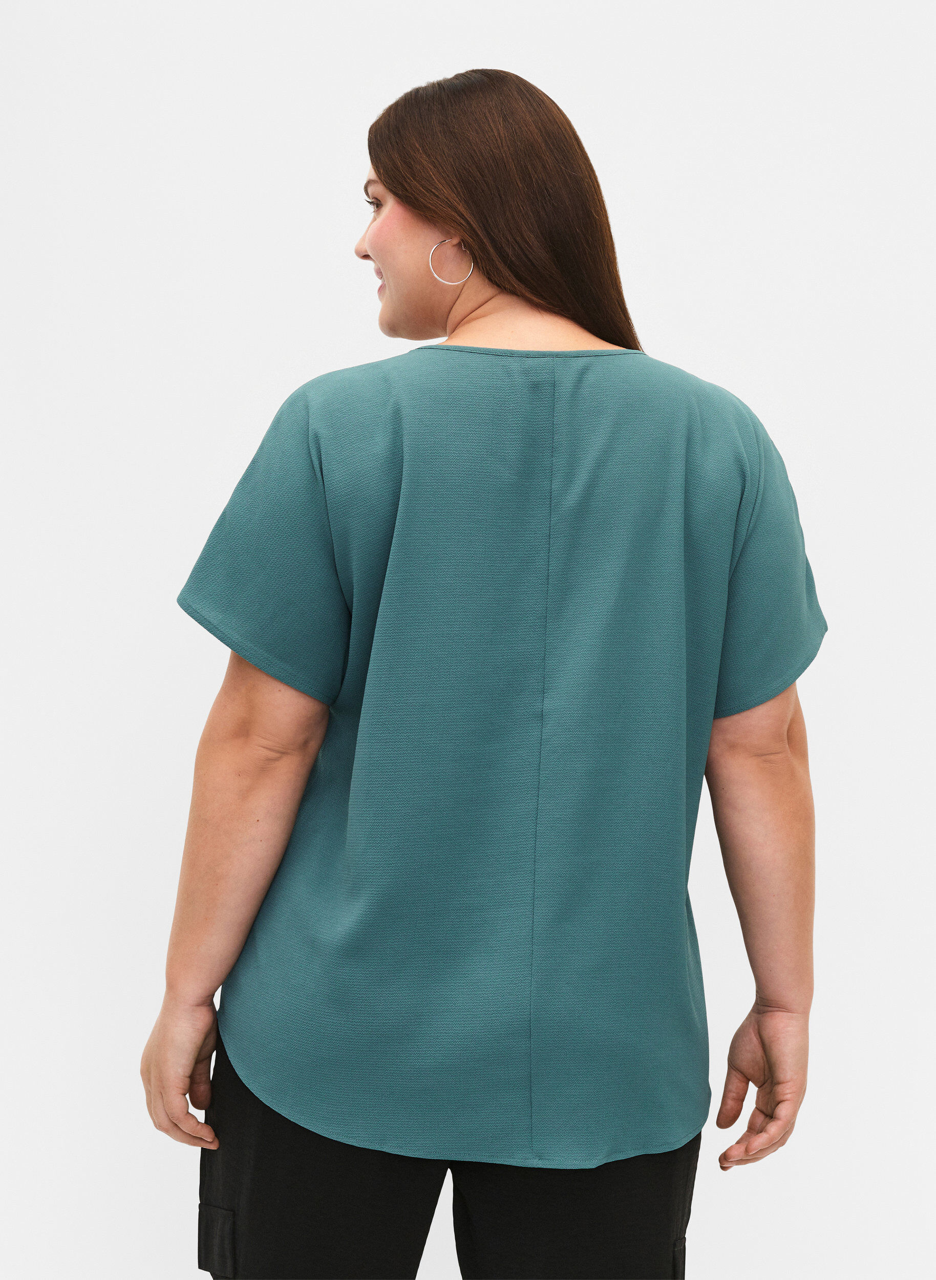 Zizzi Blouse &agrave; manches courtes et encolure ronde, Vert fonc&eacute;, Model image number 2