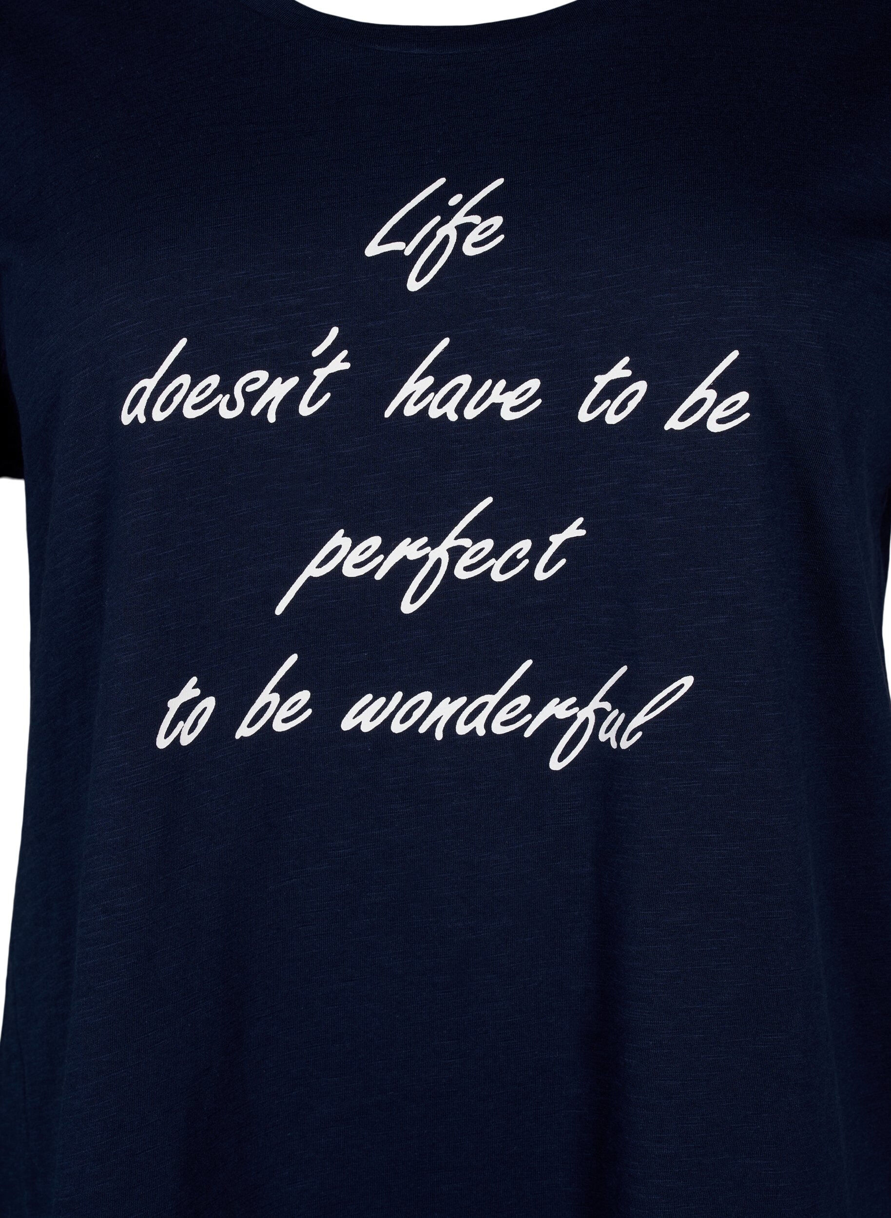 Zizzi T-shirt imprim&eacute; en coton biologique, N.Sky w. White Print, Packshot image number 2