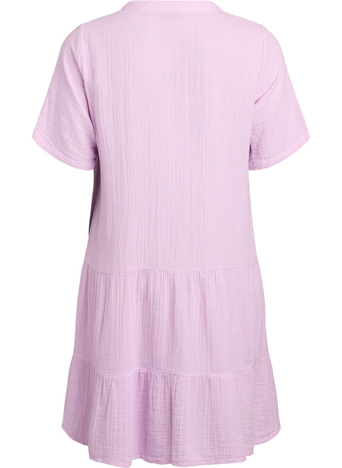 Robe courte &eacute;vas&eacute;e en mousseline de coton, Mauve, Packshot image number 1