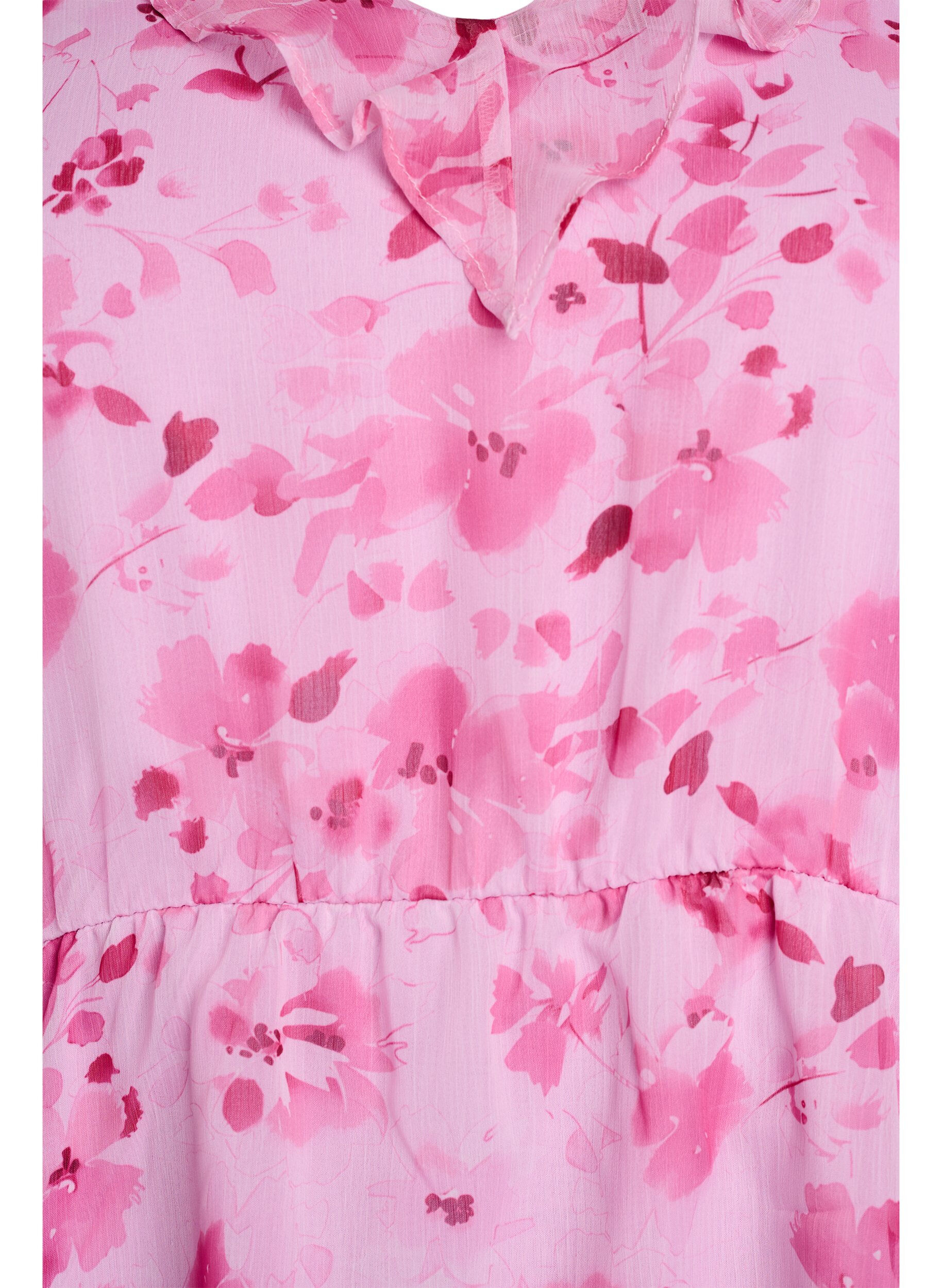 ZizziBlouse fleurie avec col &agrave; volants et effet peplum, Rose, Packshot image number 2
