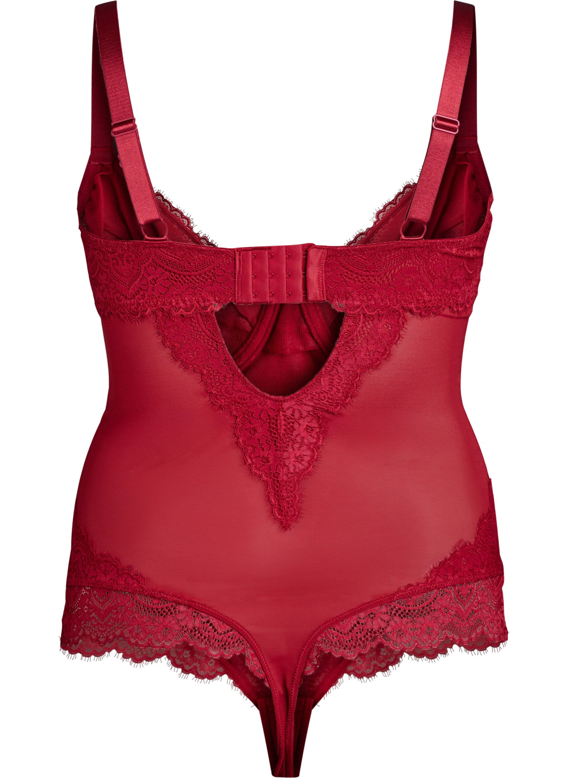 Zizzi Body en maille avec dentelle et armatures, Rouge, Packshot image number 1