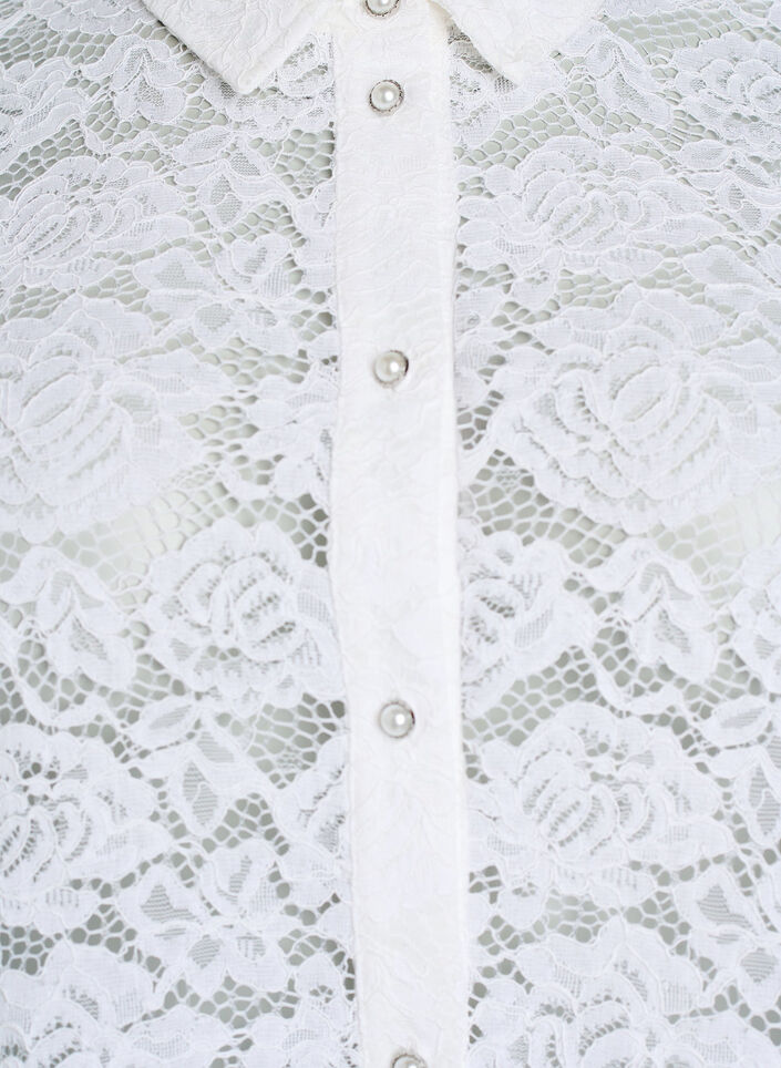 Chemisier en dentelle avec boutons perl&eacute;s, Blanc, Packshot image number 2