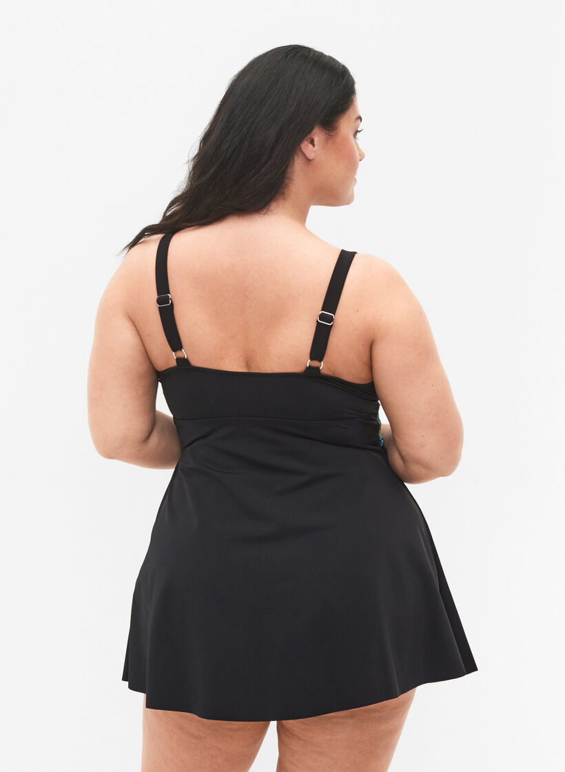 Maillot de bain avec jupe ample, Black Blue Leaf, Model image number 1