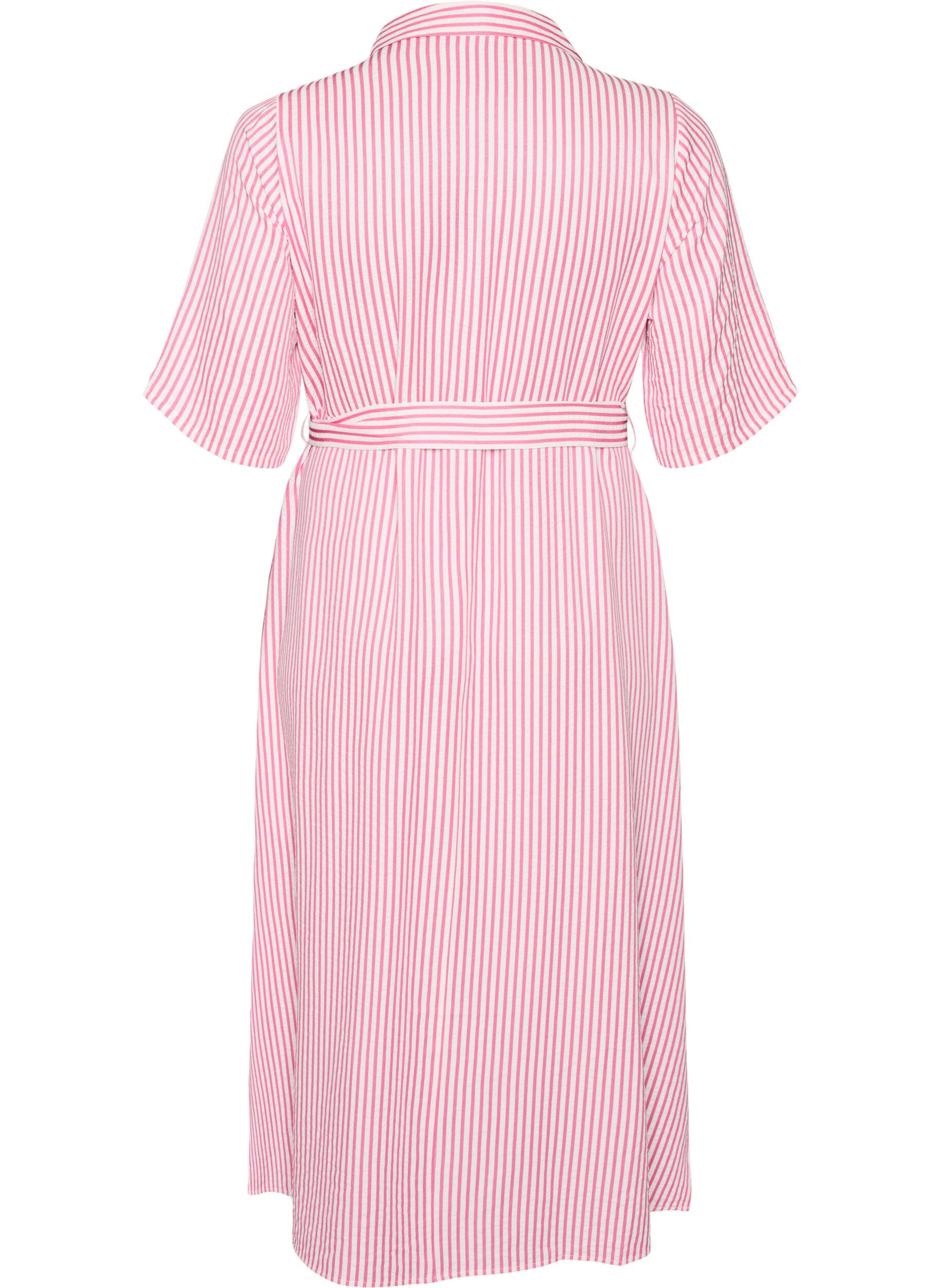 ZizziRobe-chemise longue jusqu&rsquo;aux chevilles avec ceinture &agrave; nouer et rayures, Rose, Packshot image number 1