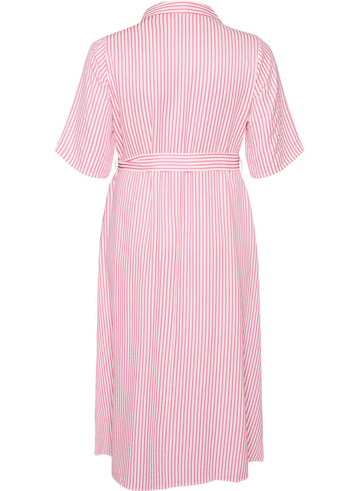 Robe-chemise longue jusqu&rsquo;aux chevilles avec ceinture &agrave; nouer et rayures, Rose, Packshot image number 1