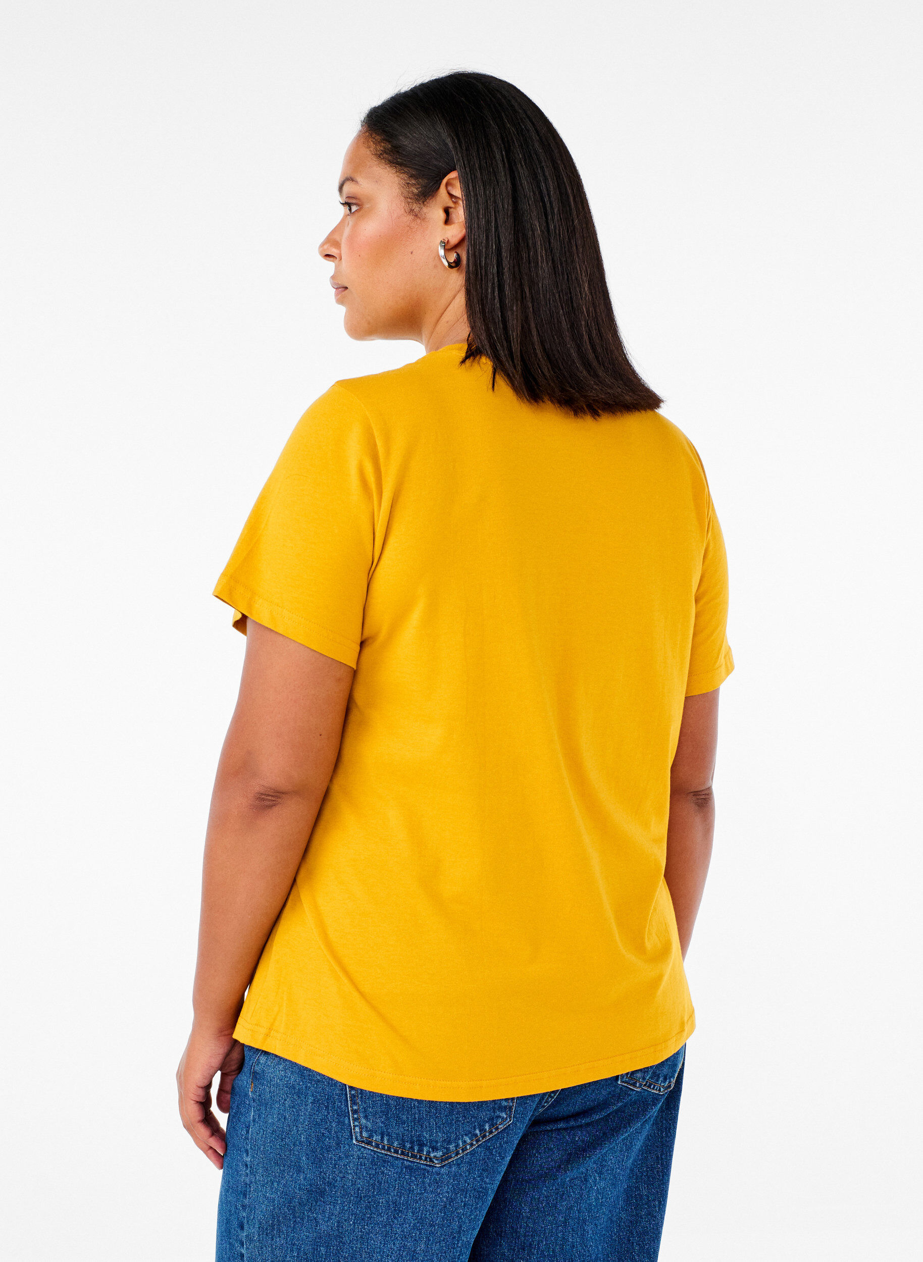 ZizziT-shirt basique en coton &agrave; col rond, Jaune, Model image number 2
