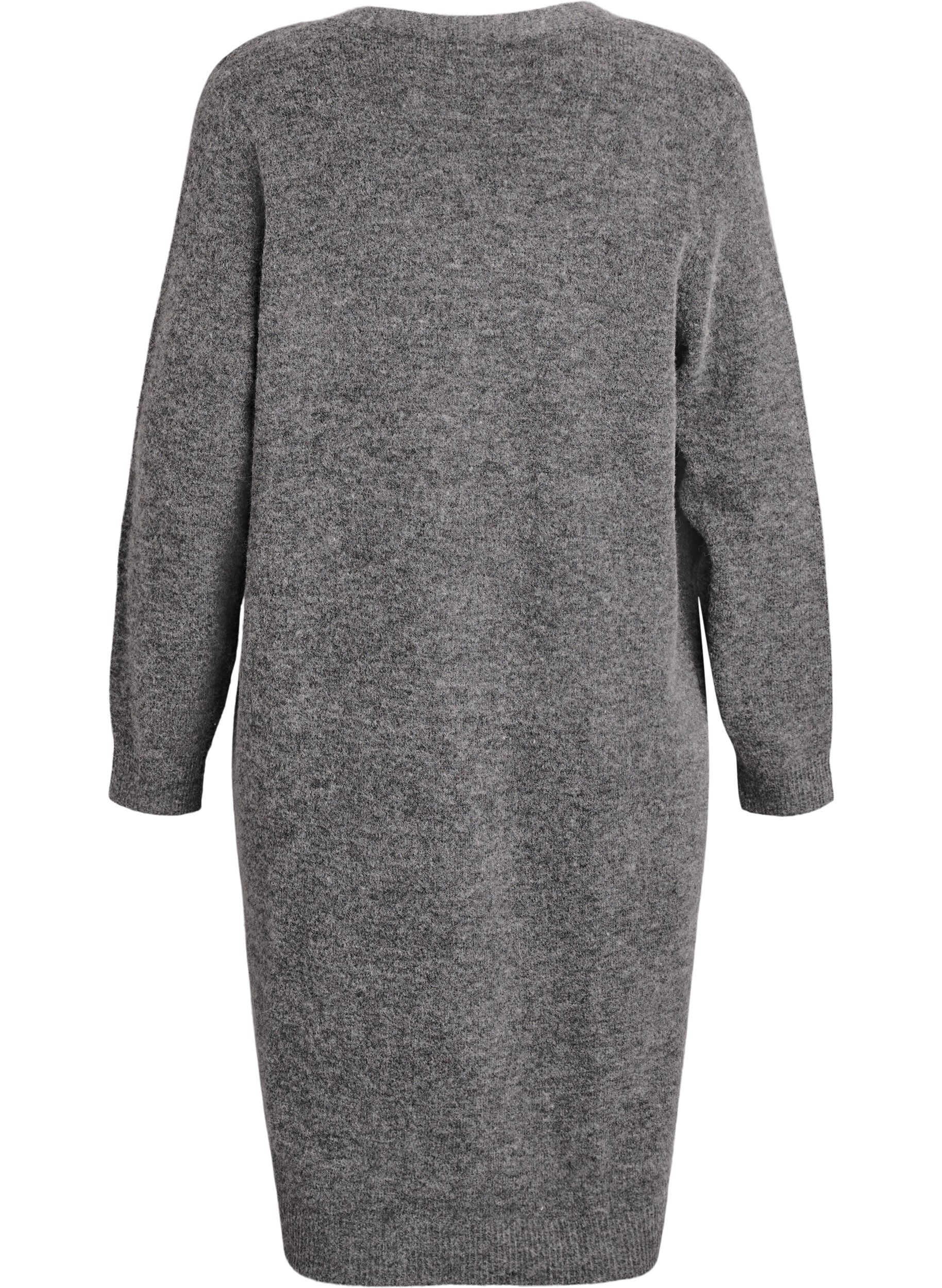 Zizzi Cardigan long en laine et alpaga, Gris anthracite, Packshot image number 1