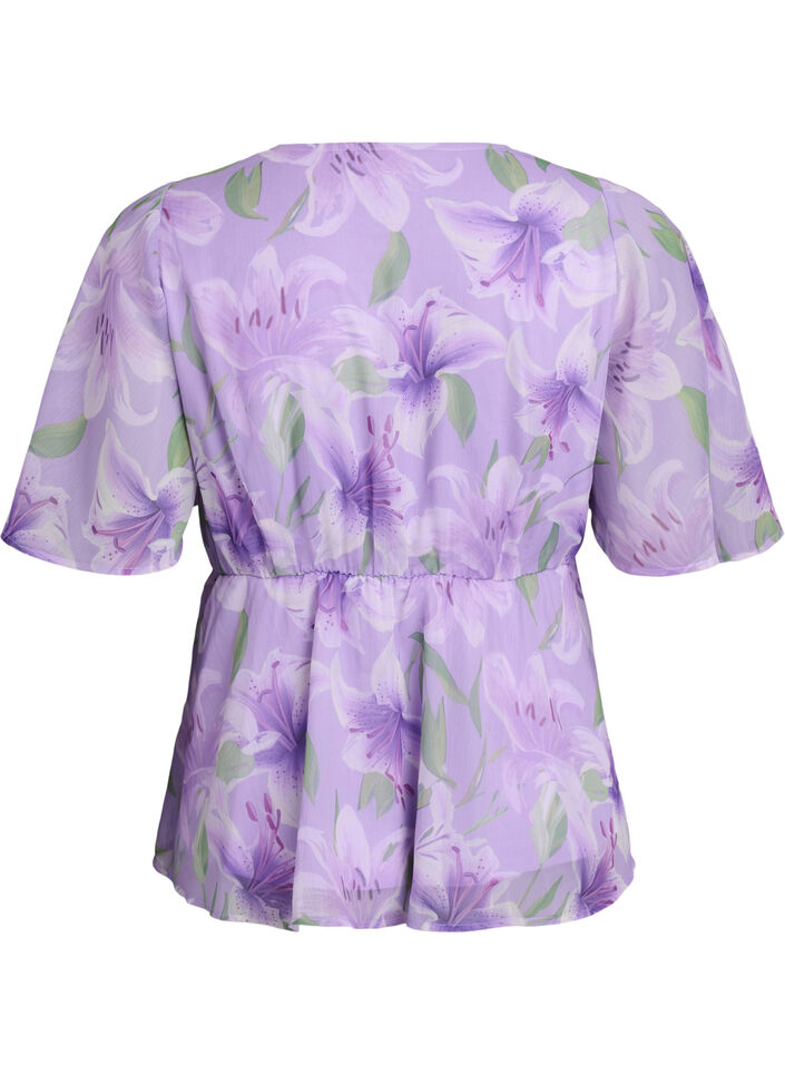 Chemise en mousseline &agrave; imprim&eacute; floral et manches courtes, Mauve, Packshot image number 1