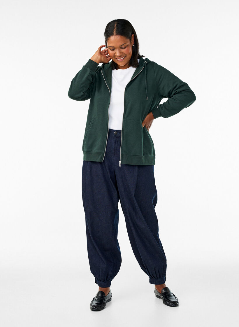 Sweat &agrave; capuche zipp&eacute; avec poches, Vert fonc&eacute;, Model image number 1