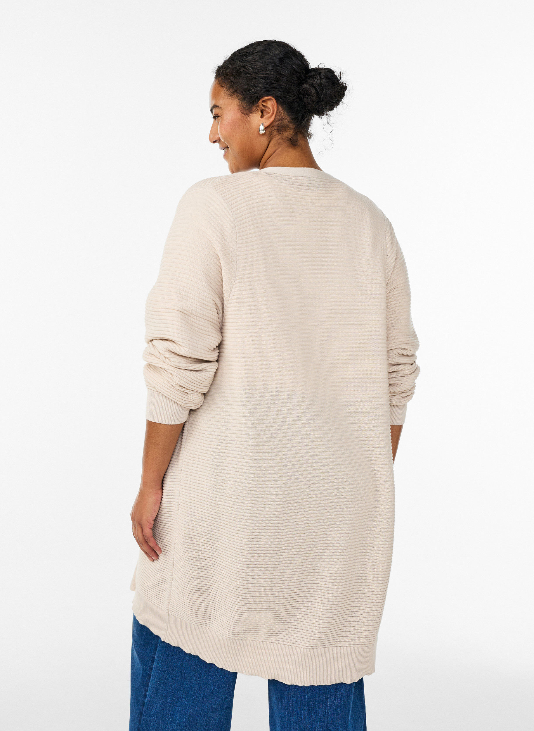 Zizzi Cardigan long c&ocirc;tel&eacute; en coton, Beige, Model image number 2