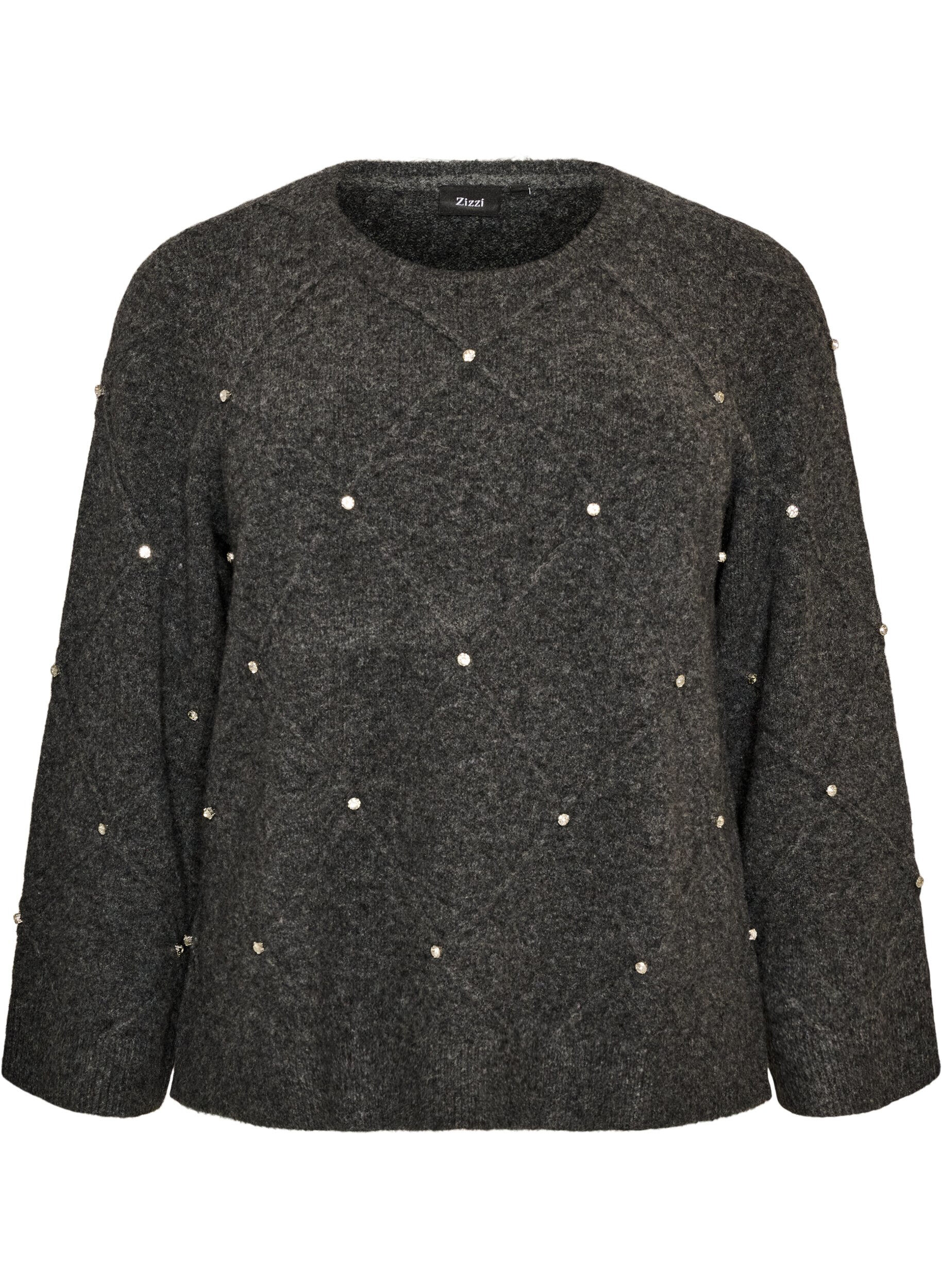 ZizziBlouse en maille avec strass et motif &agrave; losanges, Gris anthracite, Packshot image number 0