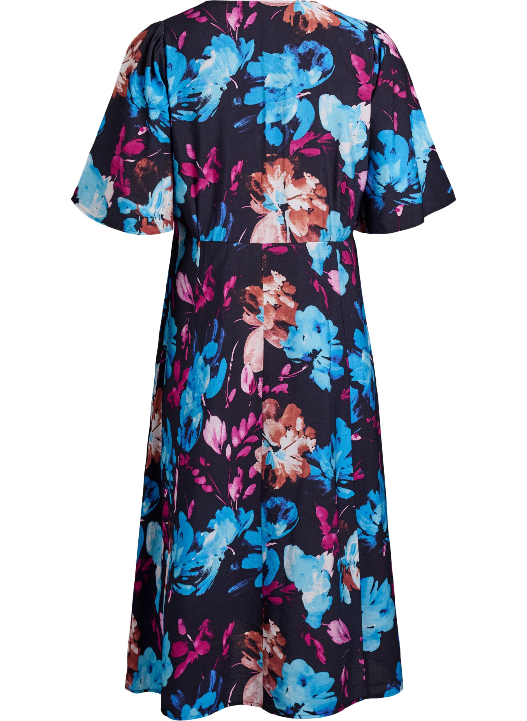 Zizzi Robe midi &agrave; imprim&eacute; floral et taille empire, Noir, Packshot image number 1