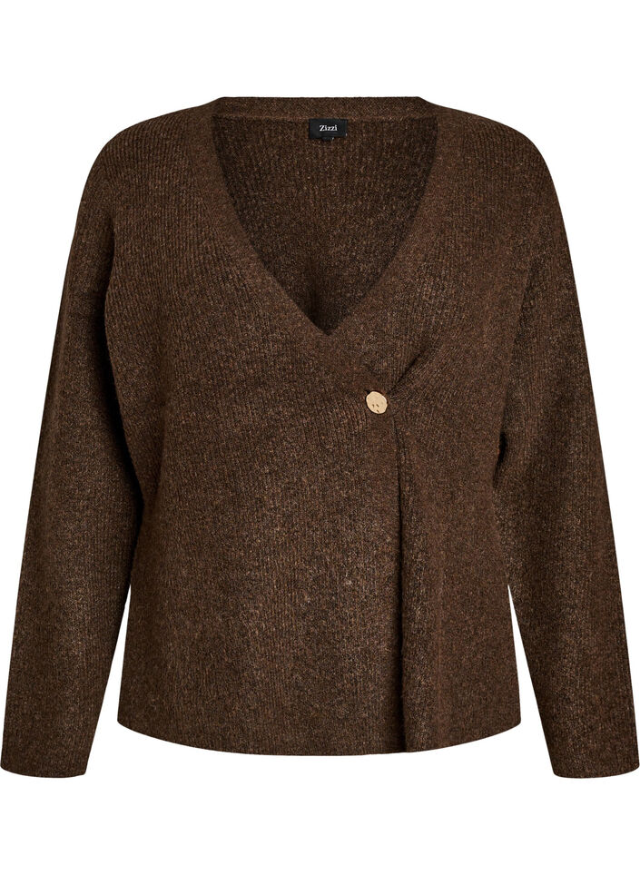 Cardigan en maille avec une fermeture asym&eacute;trique, Marron, Packshot image number 0