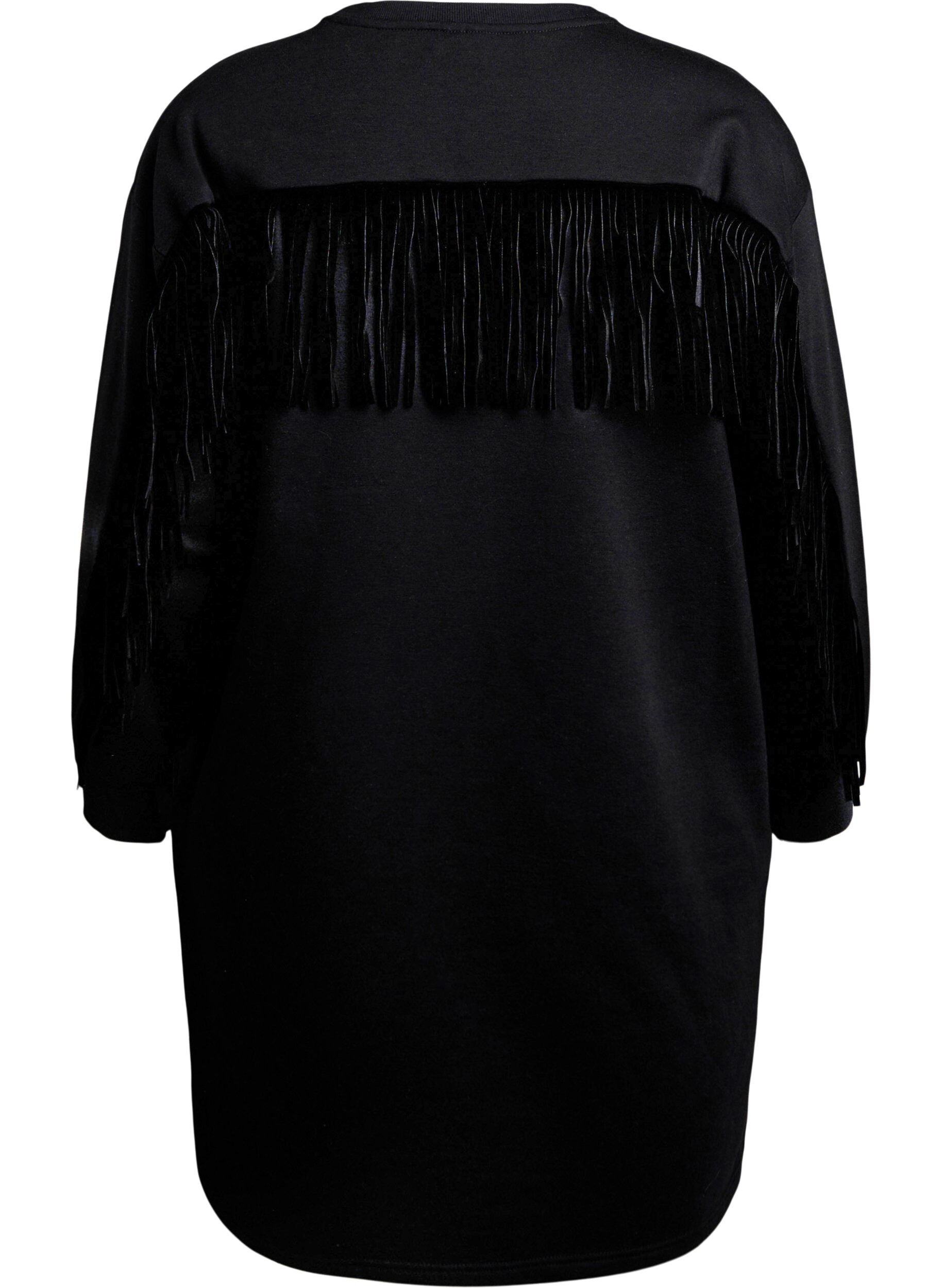 Zizzi Robe sweat mi-longue avec franges, Noir, Packshot image number 1