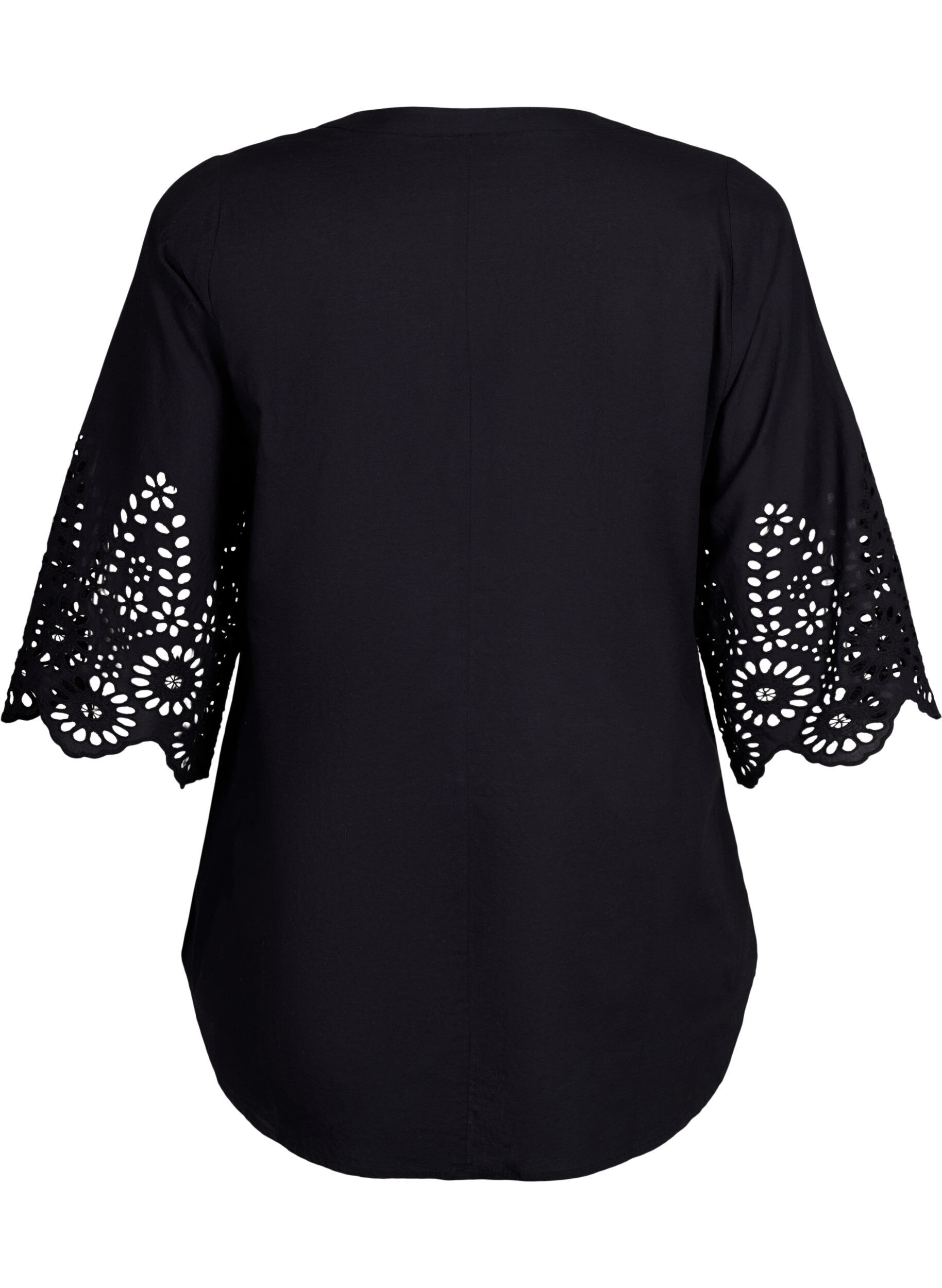 Zizzi Chemisier avec broderie anglaise et manches 3/4, Black, Packshot image number 1