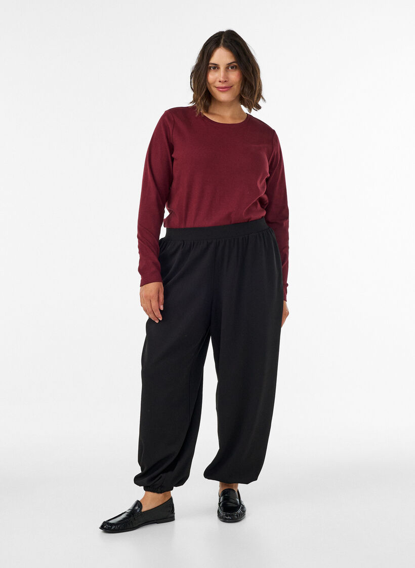 Pantalon ballon &agrave; taille haute en jersey, Noir, Model image number 0