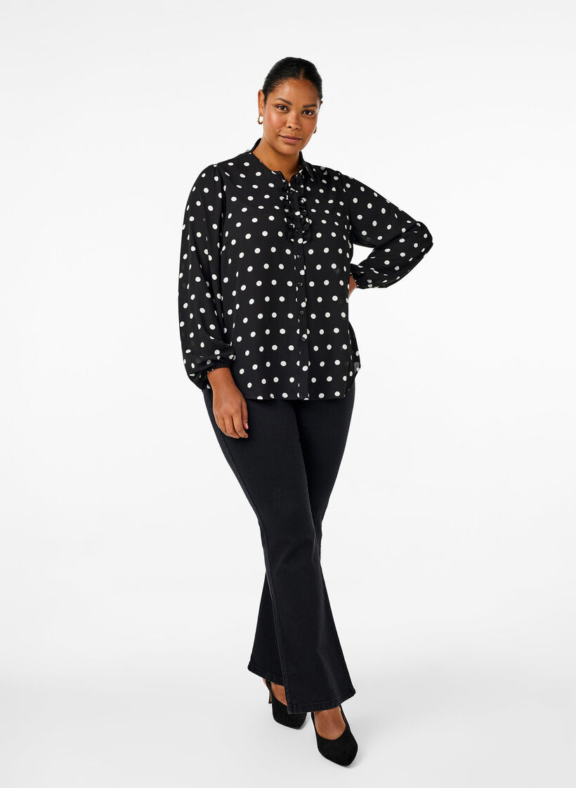 Chemise à pois à jabots, Black W. White Dot, Model image number 2