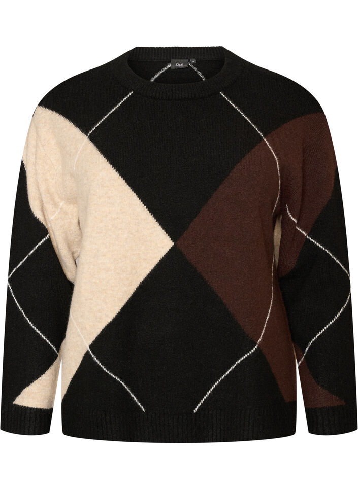 Tricot &agrave; motif arlequin, Noir, Packshot image number 0