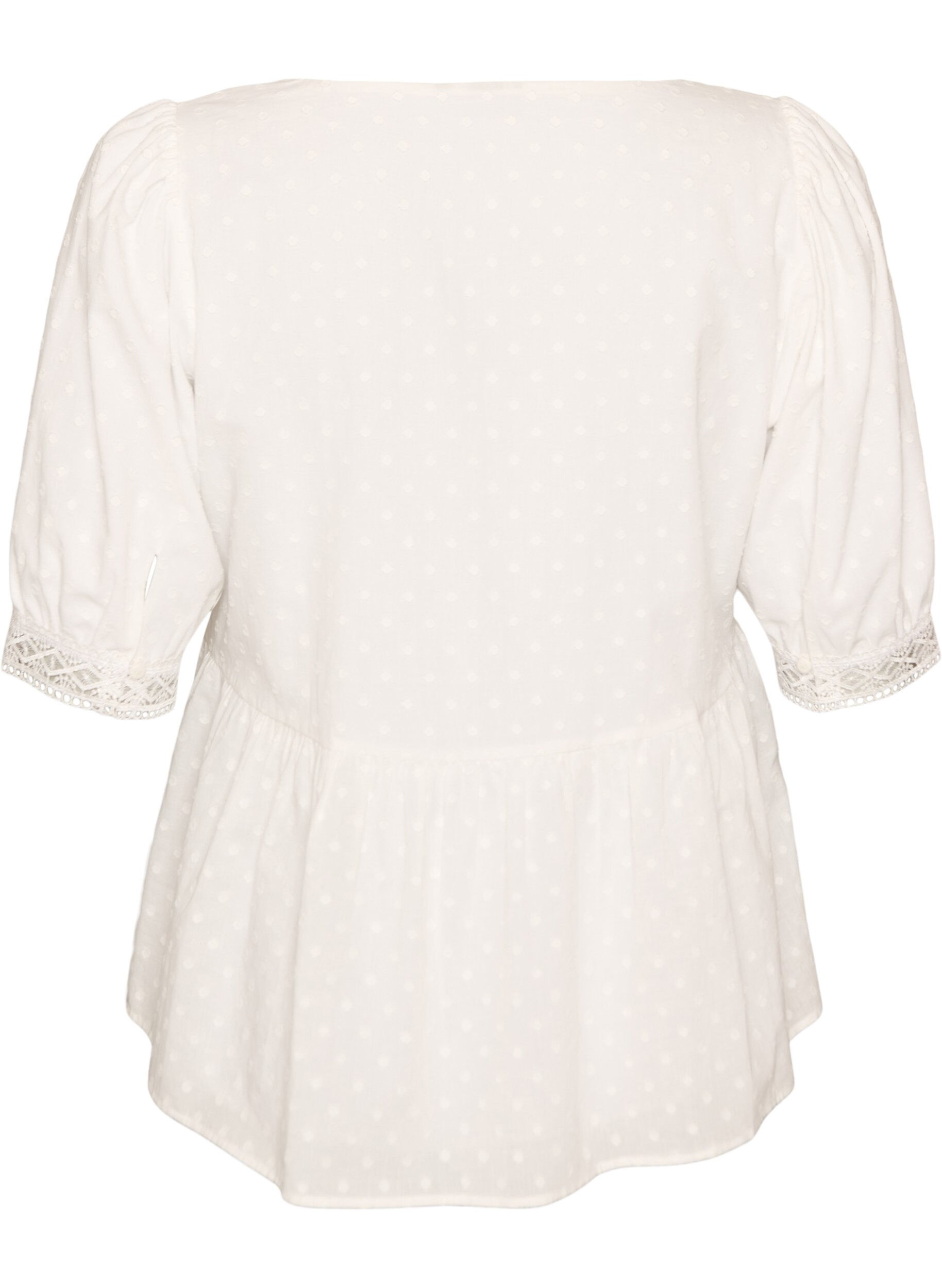 Zizzi Blouse en coton textur&eacute; avec d&eacute;tails en crochet, Blanc, Packshot image number 1