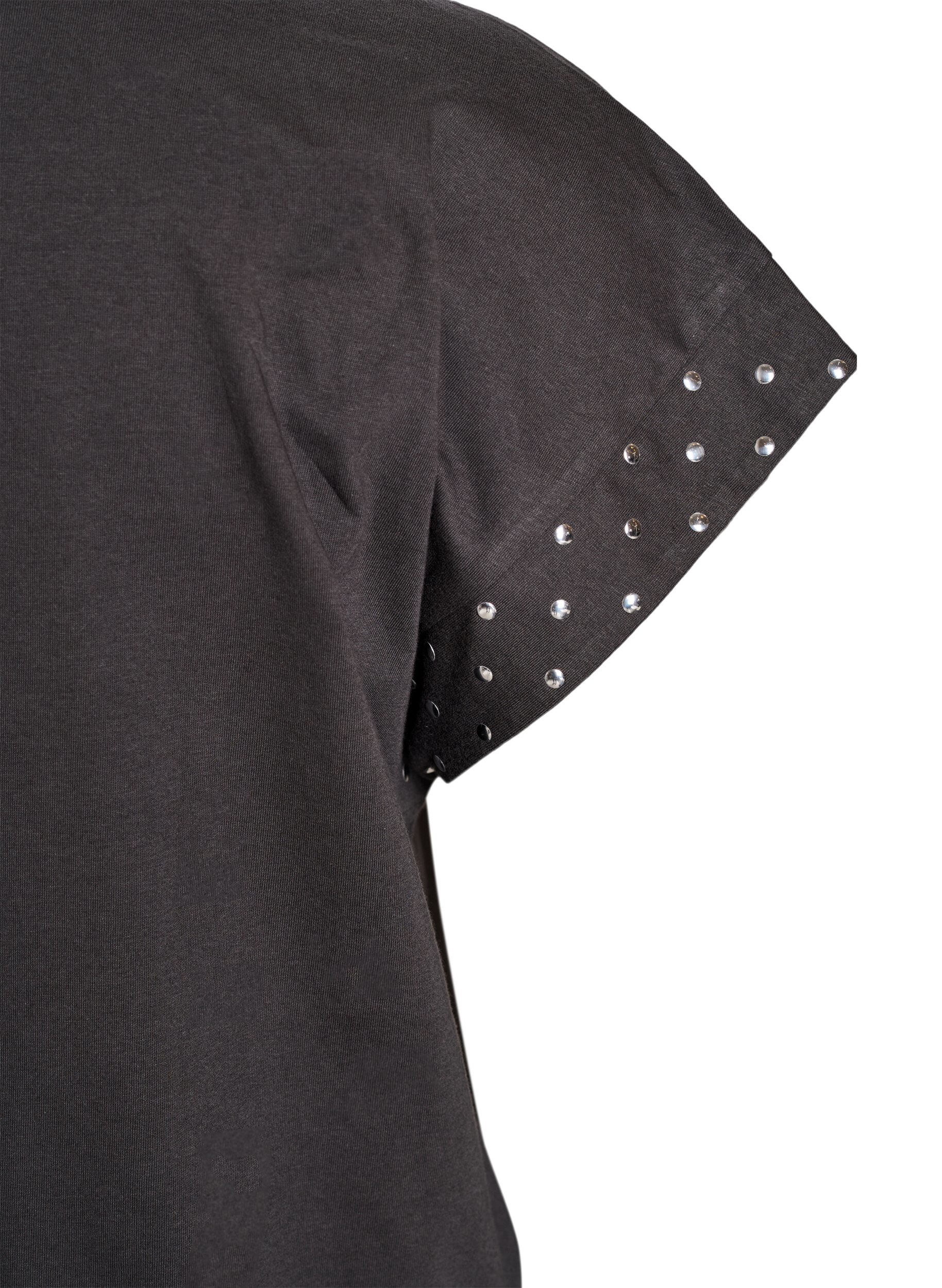 Zizzi T-shirt en coton biologique avec rivets, Gris anthracite, Packshot image number 3