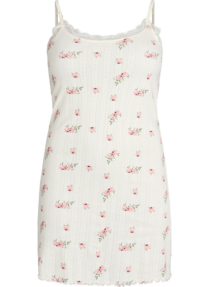 Chemise de nuit &agrave; fines bretelles et motif textur&eacute;, Vanille, Packshot image number 0