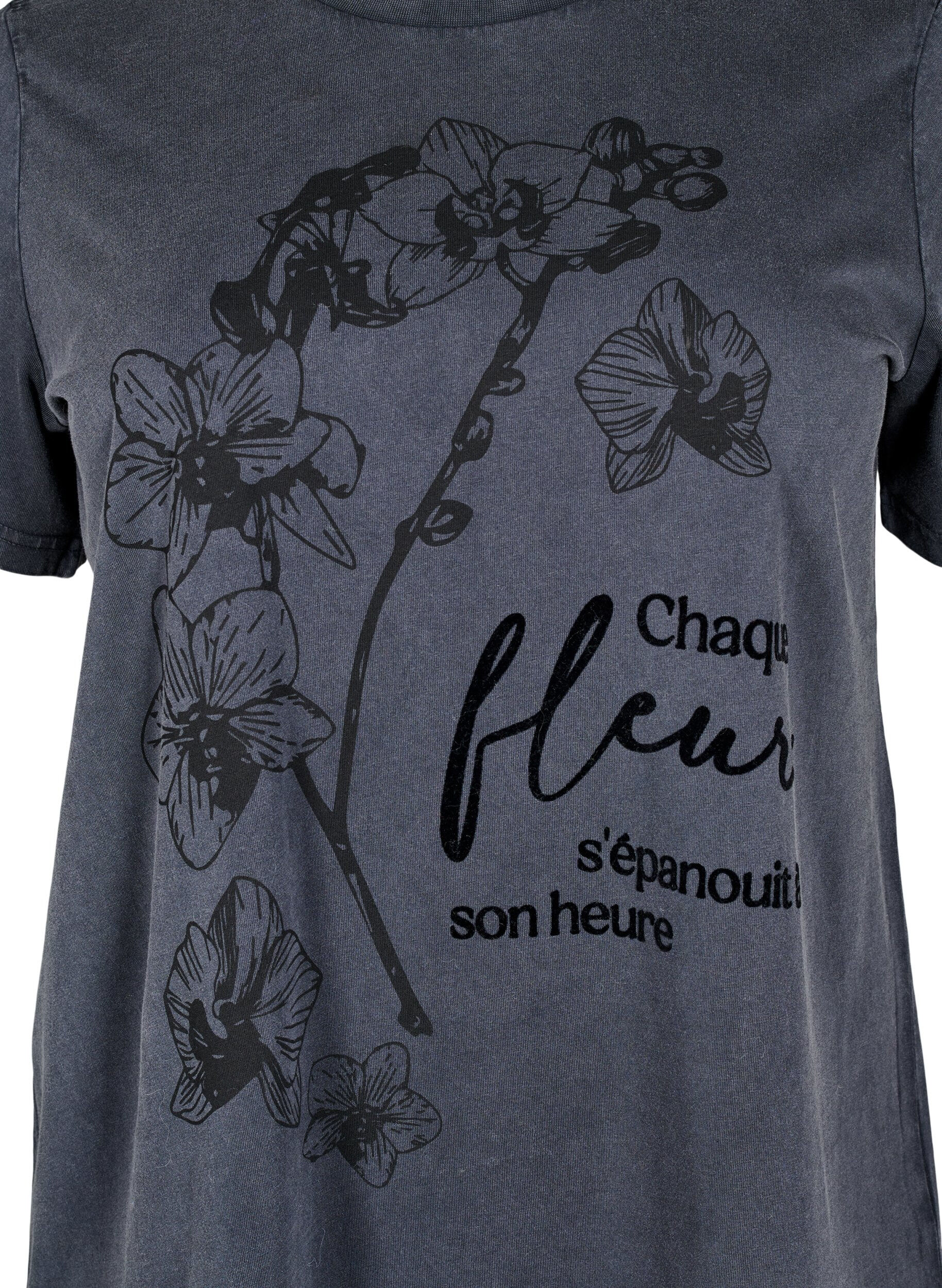 Zizzi Tee-shirt en coton biologique avec imprim&eacute;, Gris, Packshot image number 2