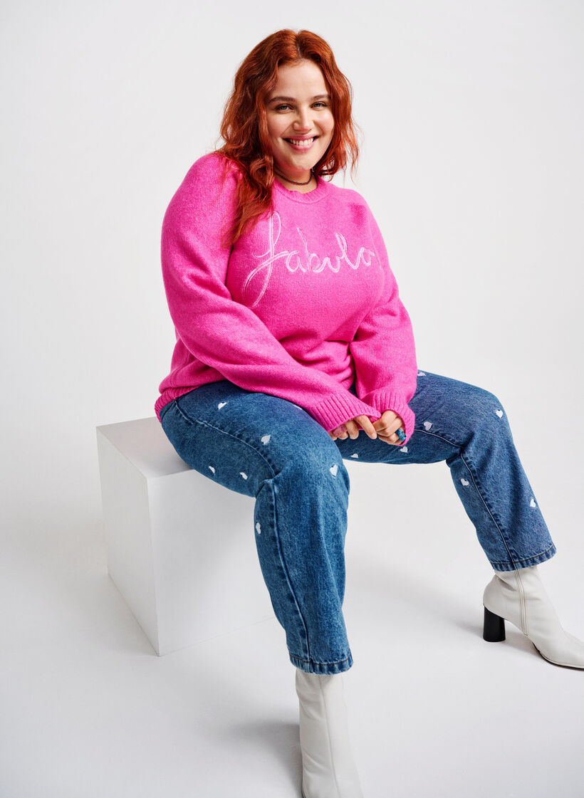 Chemisier en tricot avec texte brod&eacute;., Raspberry Rose, Image image number 0