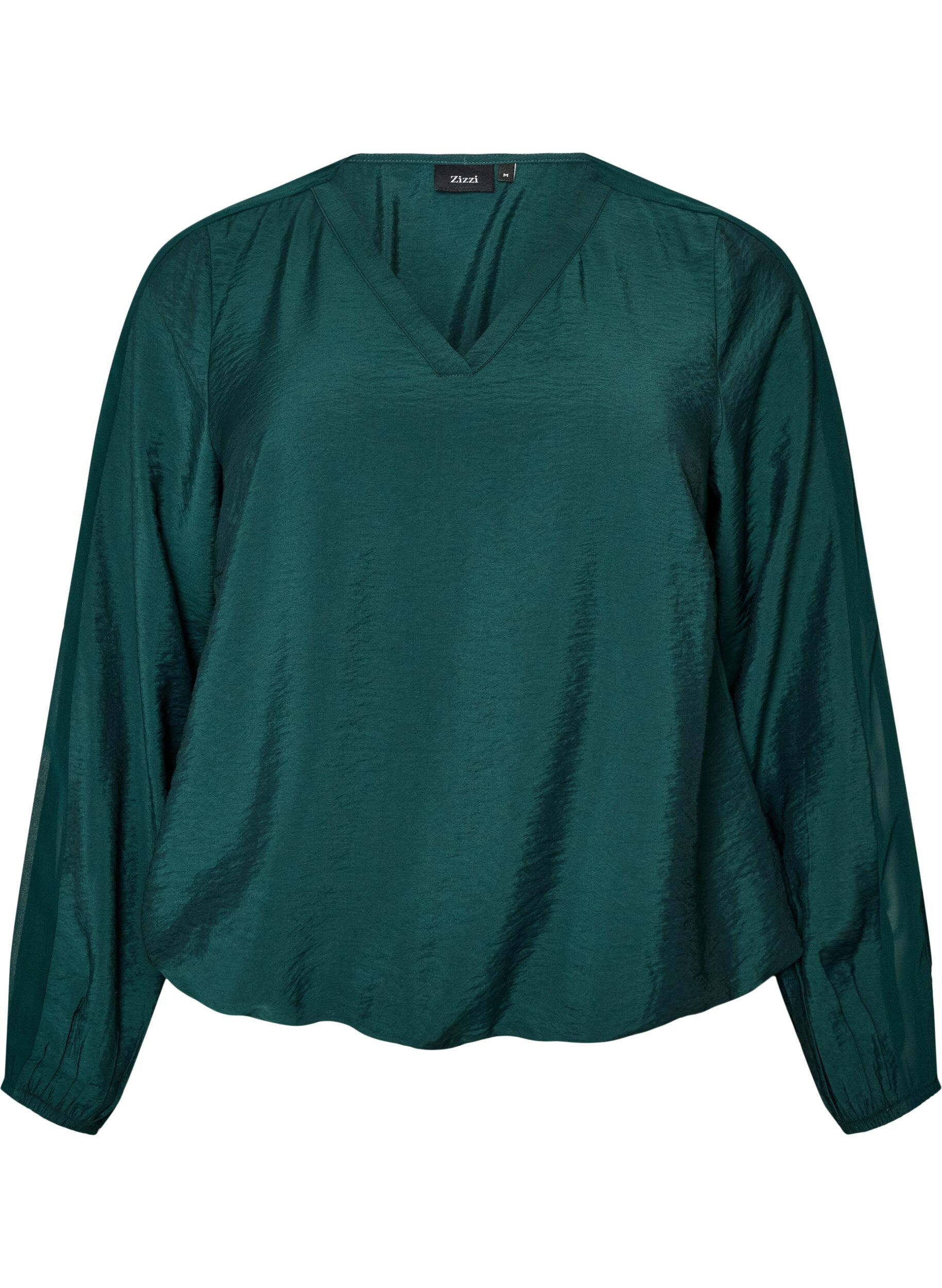 ZizziBlouse avec effet ballon et d&eacute;tails en mousseline, Vert fonc&eacute;, Packshot image number 0