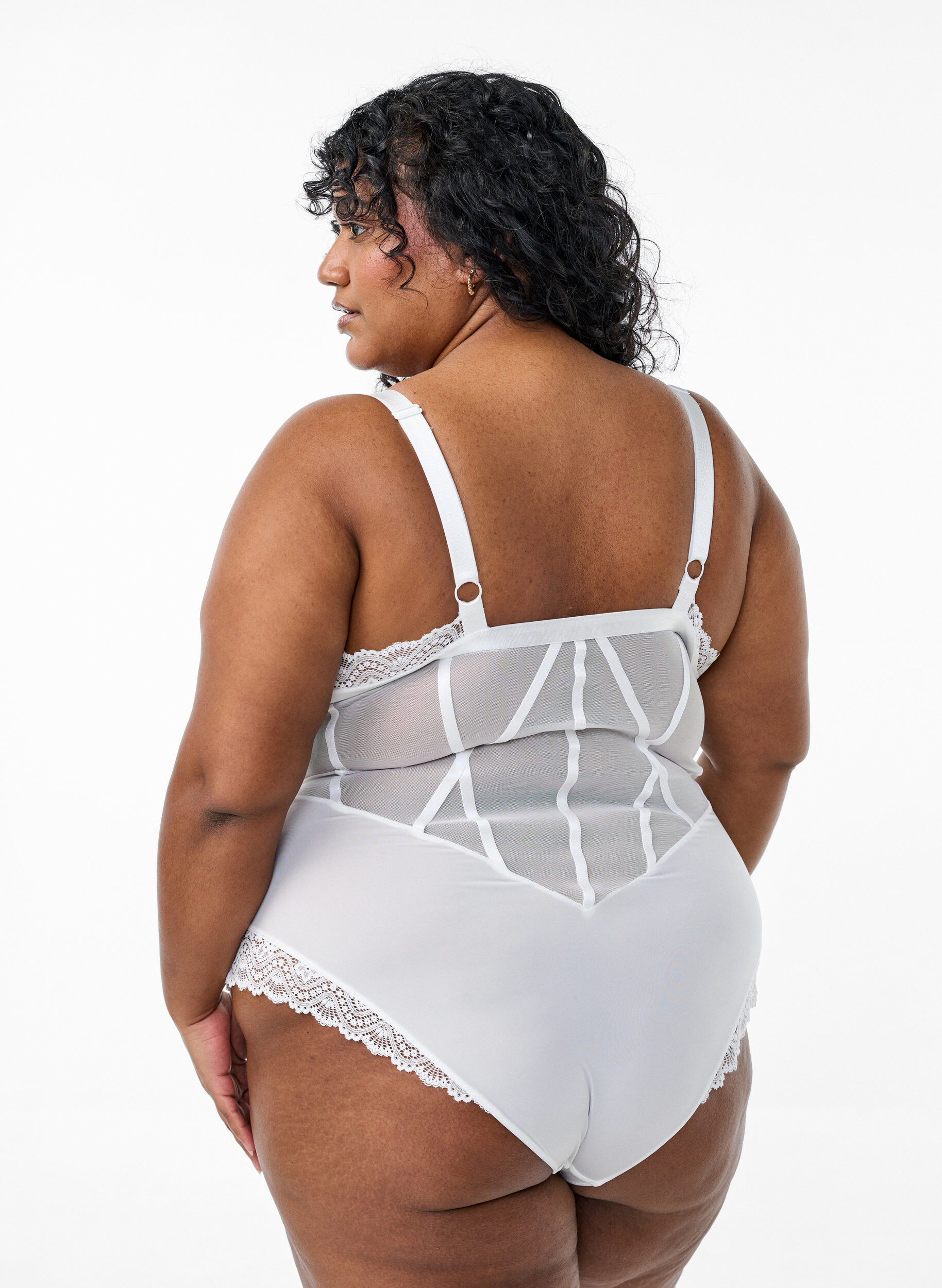 Zizzi Body avec dentelle et d&eacute;tails string, Blanc, Model image number 1