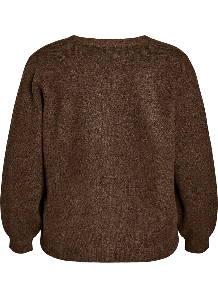Cardigan avec boutons d&eacute;coratifs et col en V, Marron, Packshot image number 1