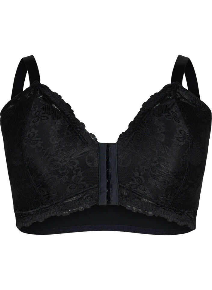 Soutien-gorge en dentelle avec fermeture sur le devant, Black, Packshot image number 0