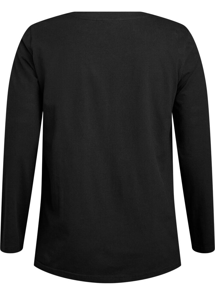 Blouse basique en jersey à manches longues, Noir, Packshot image number 1