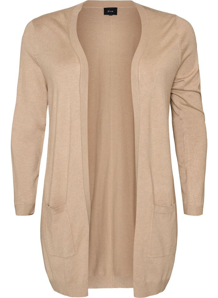 Long cardigan tricot&eacute; dans un m&eacute;lange de viscose, Beige, Packshot image number 0