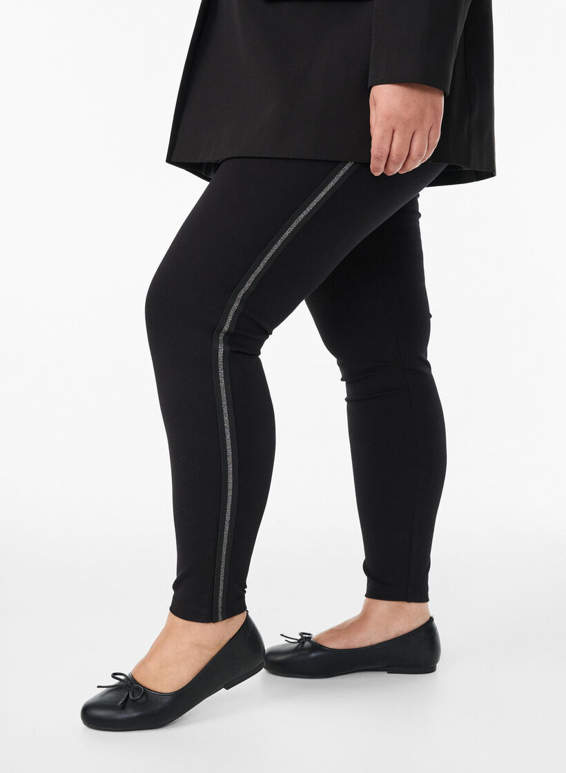 Legging avec bande pailletée et fentes, Noir, Model image number 0