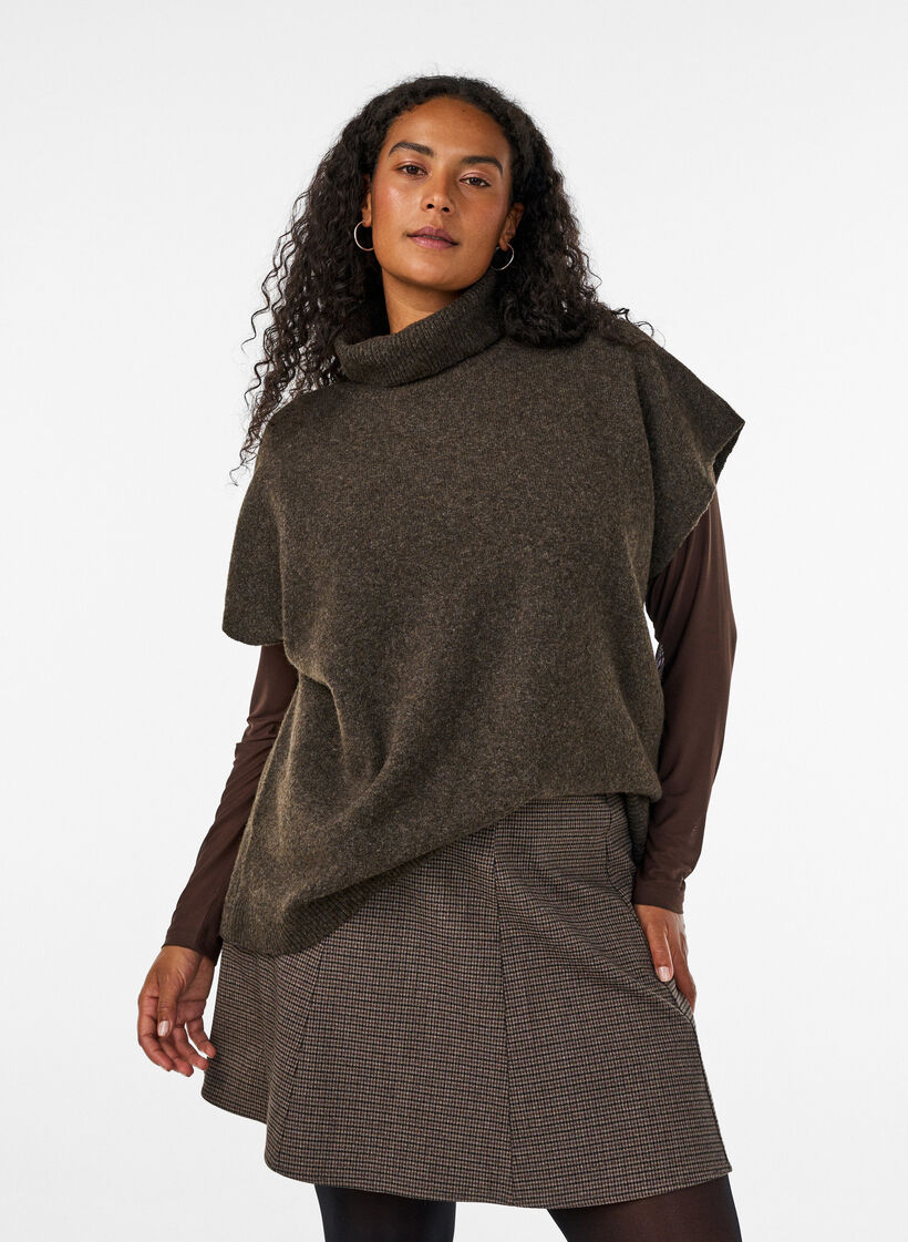 Gilet en maille &agrave; col roul&eacute;, Marron, Model image number 0