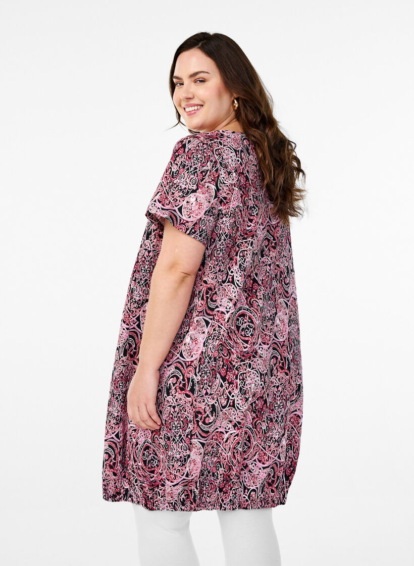 Robe en coton &agrave; manches courtes avec imprim&eacute;, Noir, Model image number 2