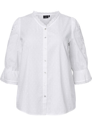 Blouse structurée avec broderie anglaise, Bright White, Packshot image number 0