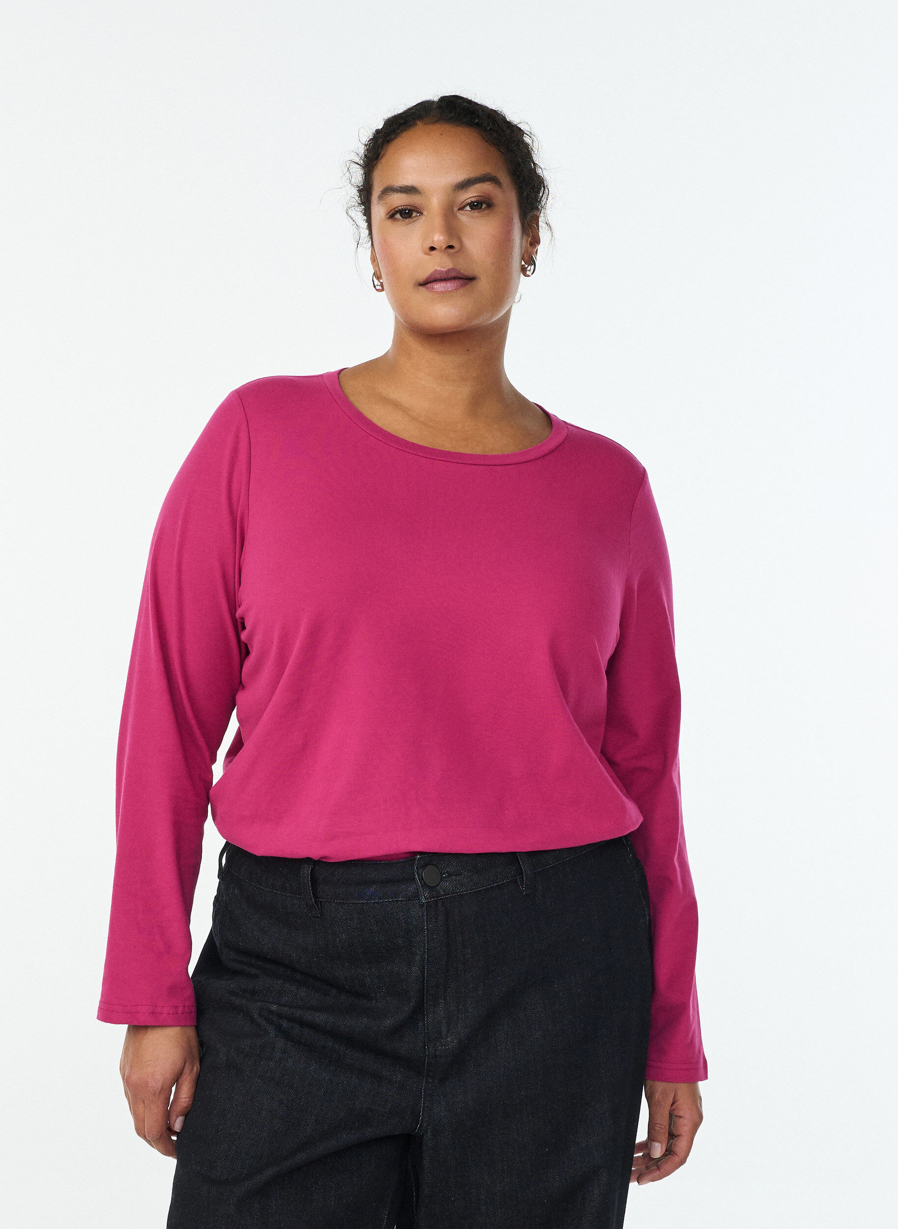 Top basic en jersey avec manches longues, Rose, Model