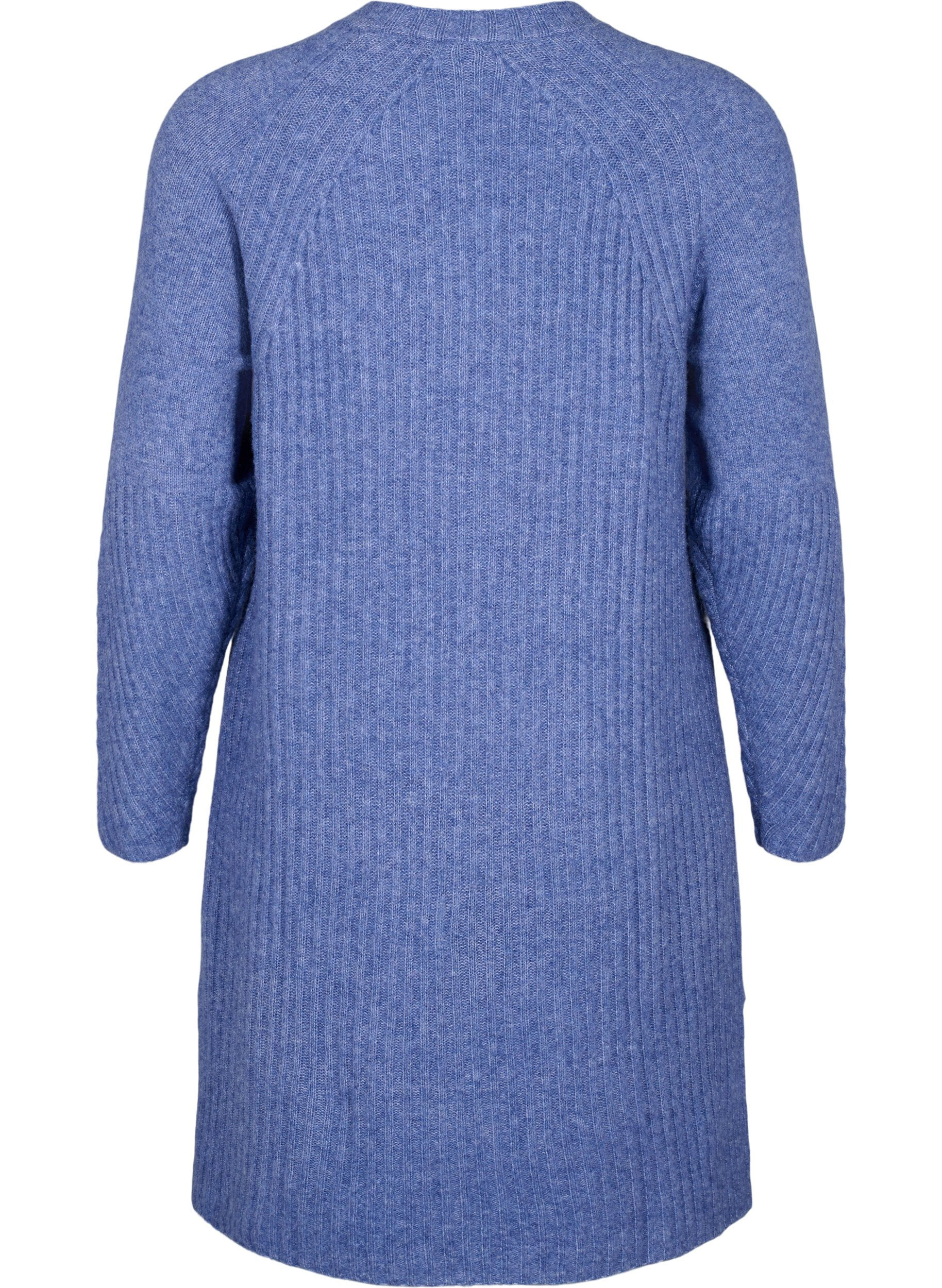 Zizzi Robe en tricot c&ocirc;tel&eacute; avec fente, Gray Blue Mel., Packshot image number 1