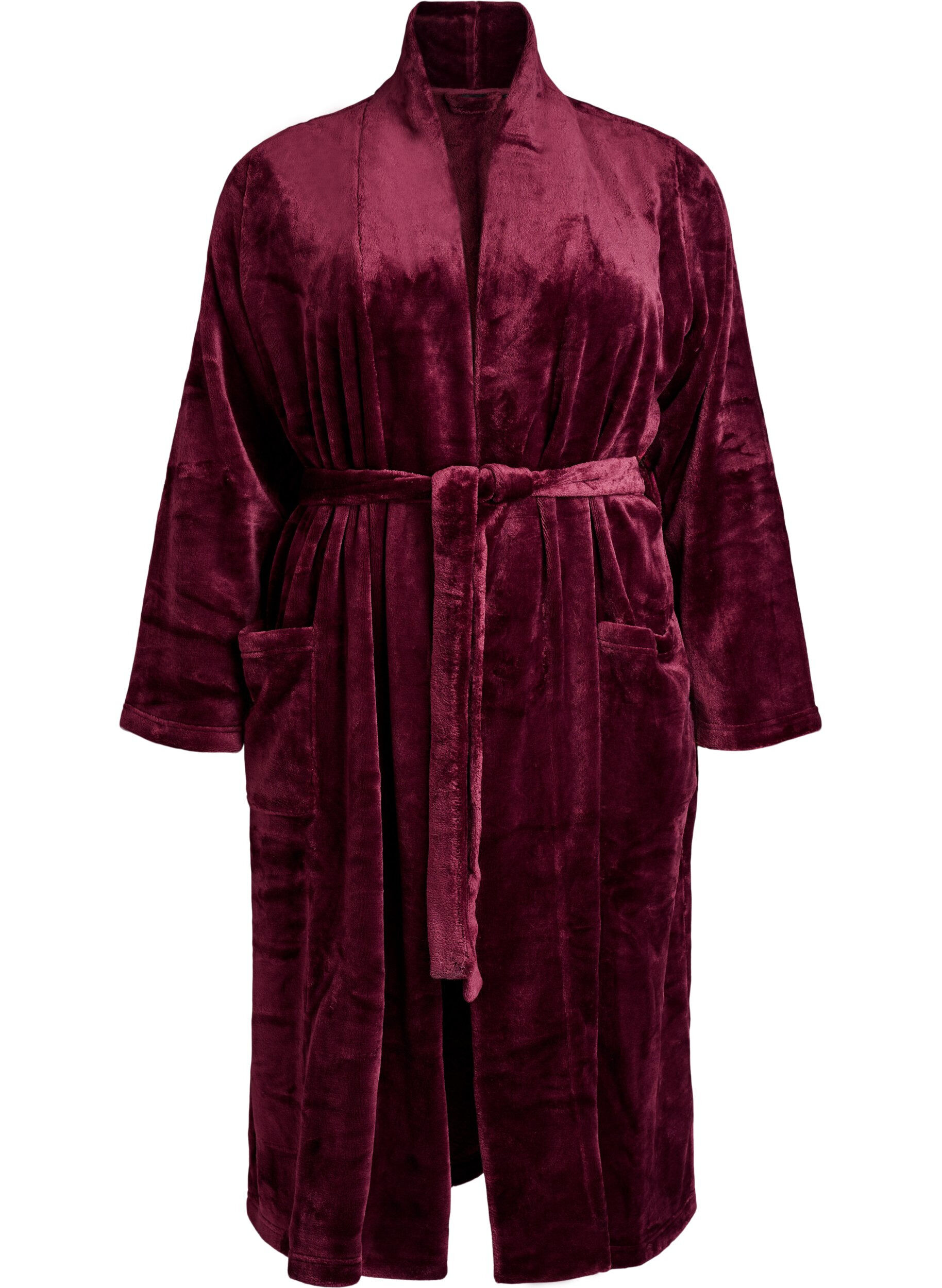 ZizziPeignoir en velours doux avec poches, Bordeaux fonc&eacute;, Packshot image number 0