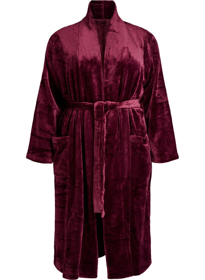 Peignoir en velours doux avec poches, Bordeaux fonc&eacute;, Packshot image number 0